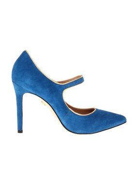 Pour La Victoire Case Dark Teal Blue Suede Mary Jane Heels Ankle Strap